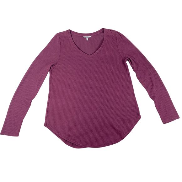 BKE Tops - BKE Women's Size Large Long Sleeve Deep V Neck Tee T Shirt Top Blouse Dark Red